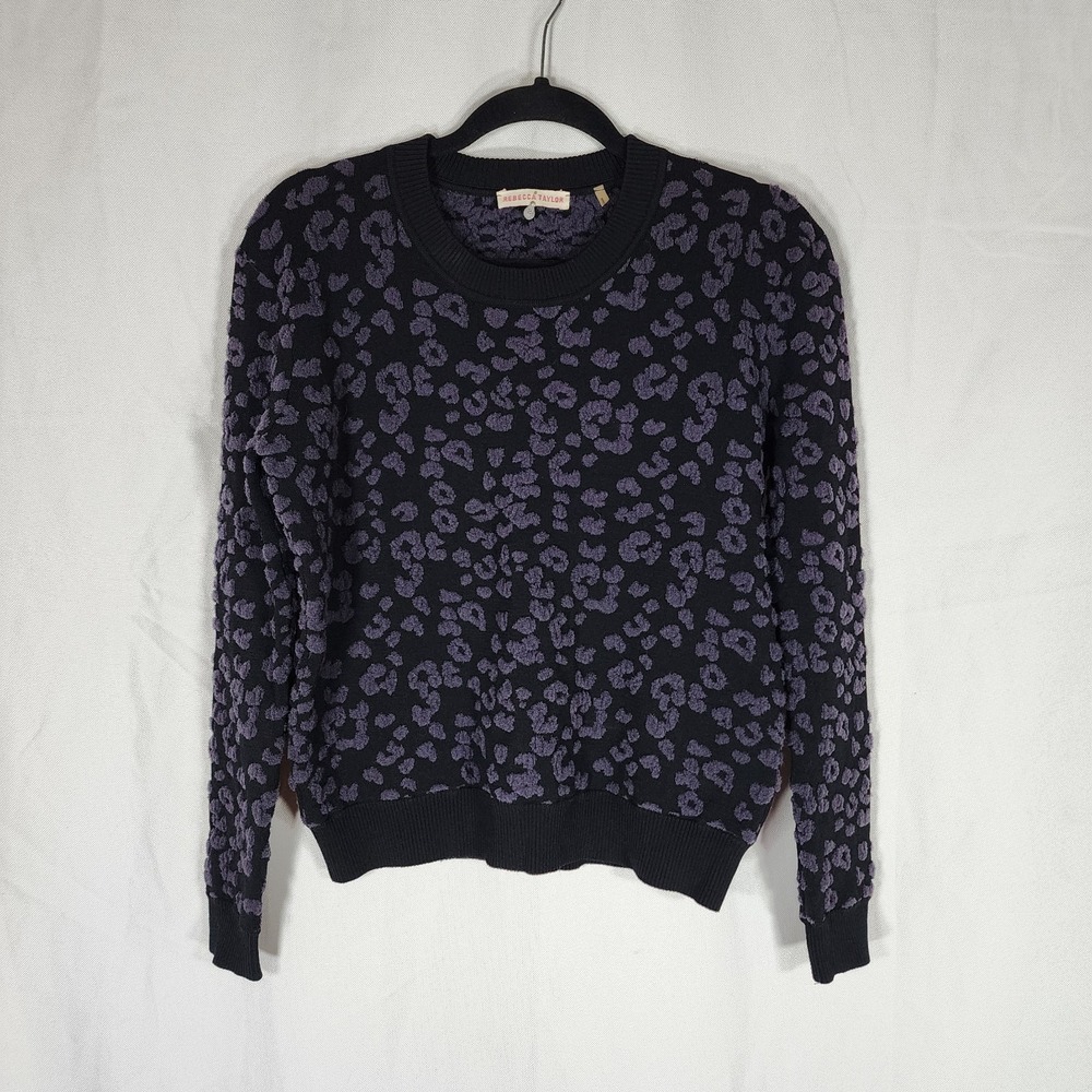Rebecca Taylor Leopard Print Sweater Purple and Black Pullover Womens S